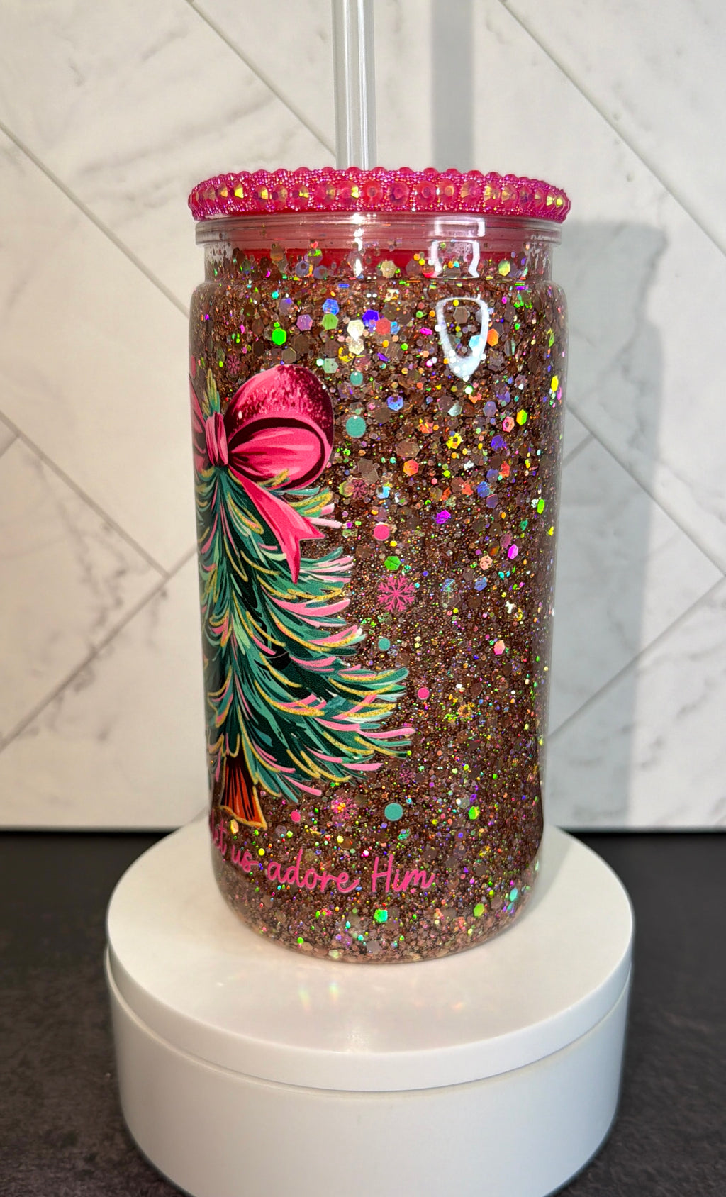 Merry & Bright Bow Snowglobe cup