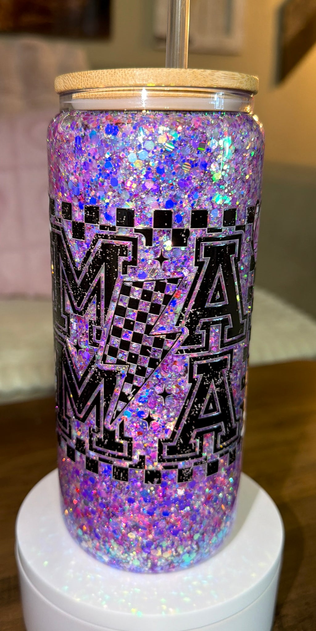 ✨ Retro Glitter Mama Glass Can Tumbler ✨