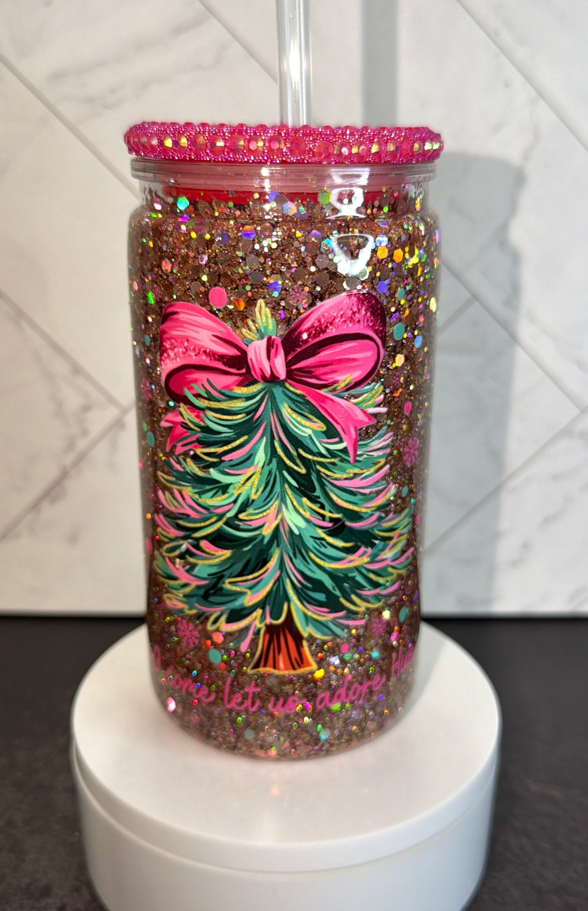 Merry & Bright Bow Snowglobe cup