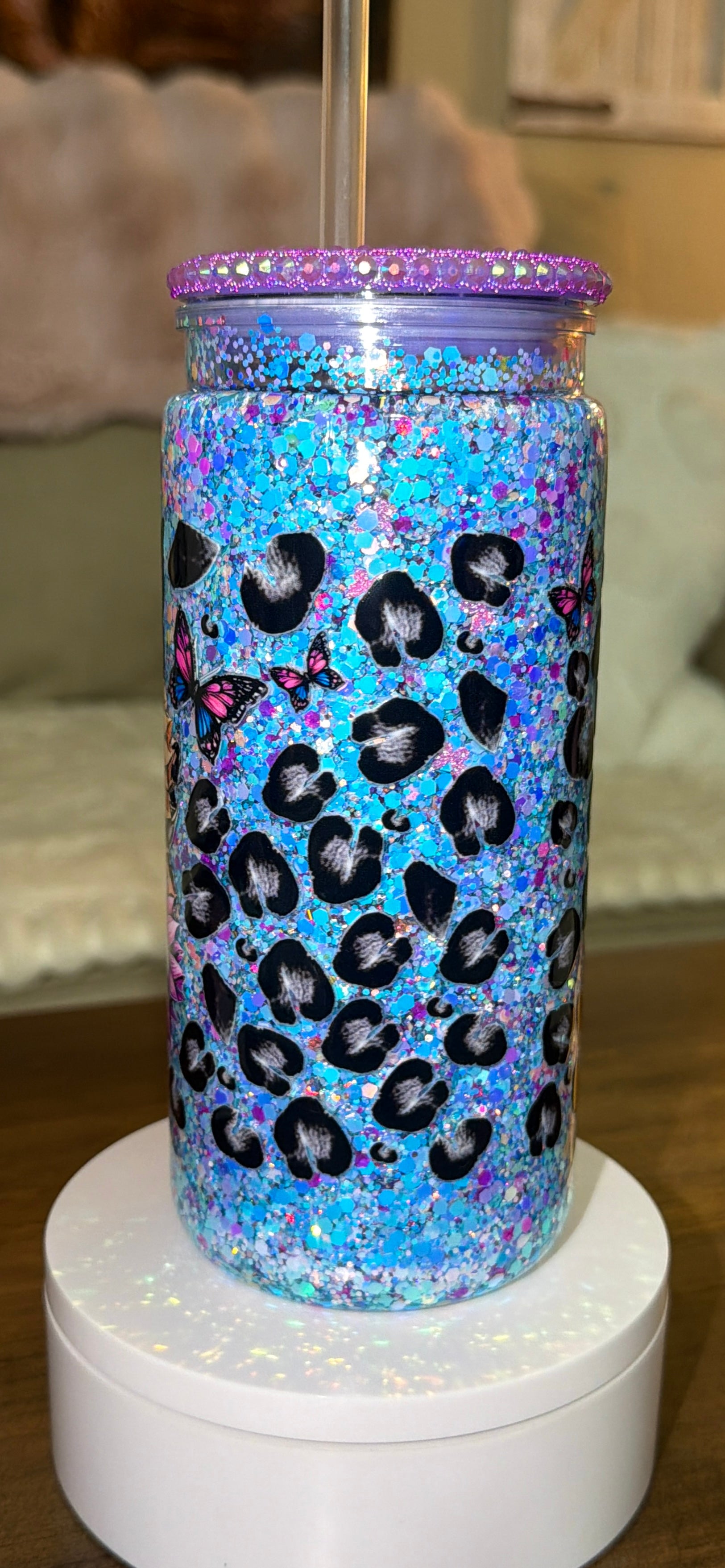 Leopard Glam Girl Glitter Snowglobe cup