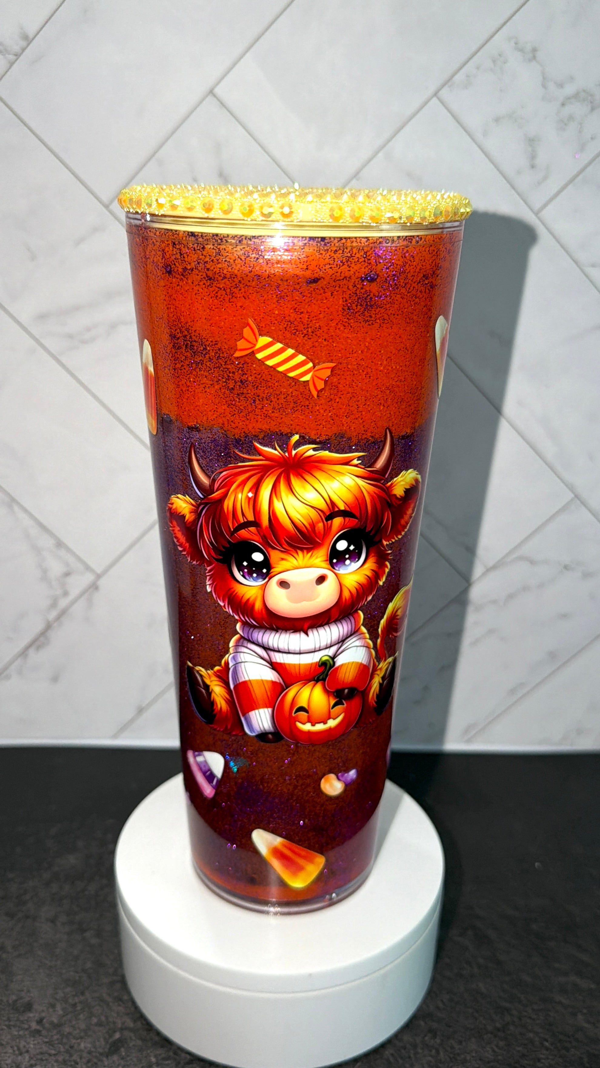 Halloween Hyland Cow Hourglass Tumbler