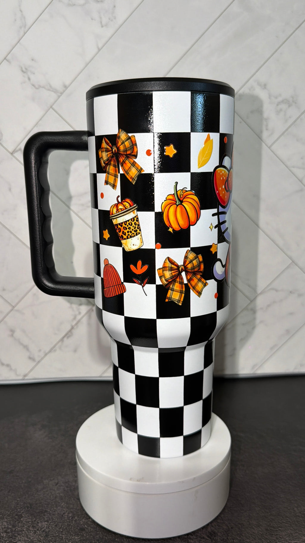 Pumpkin Spice Checkered Stainless Steel Tumbler