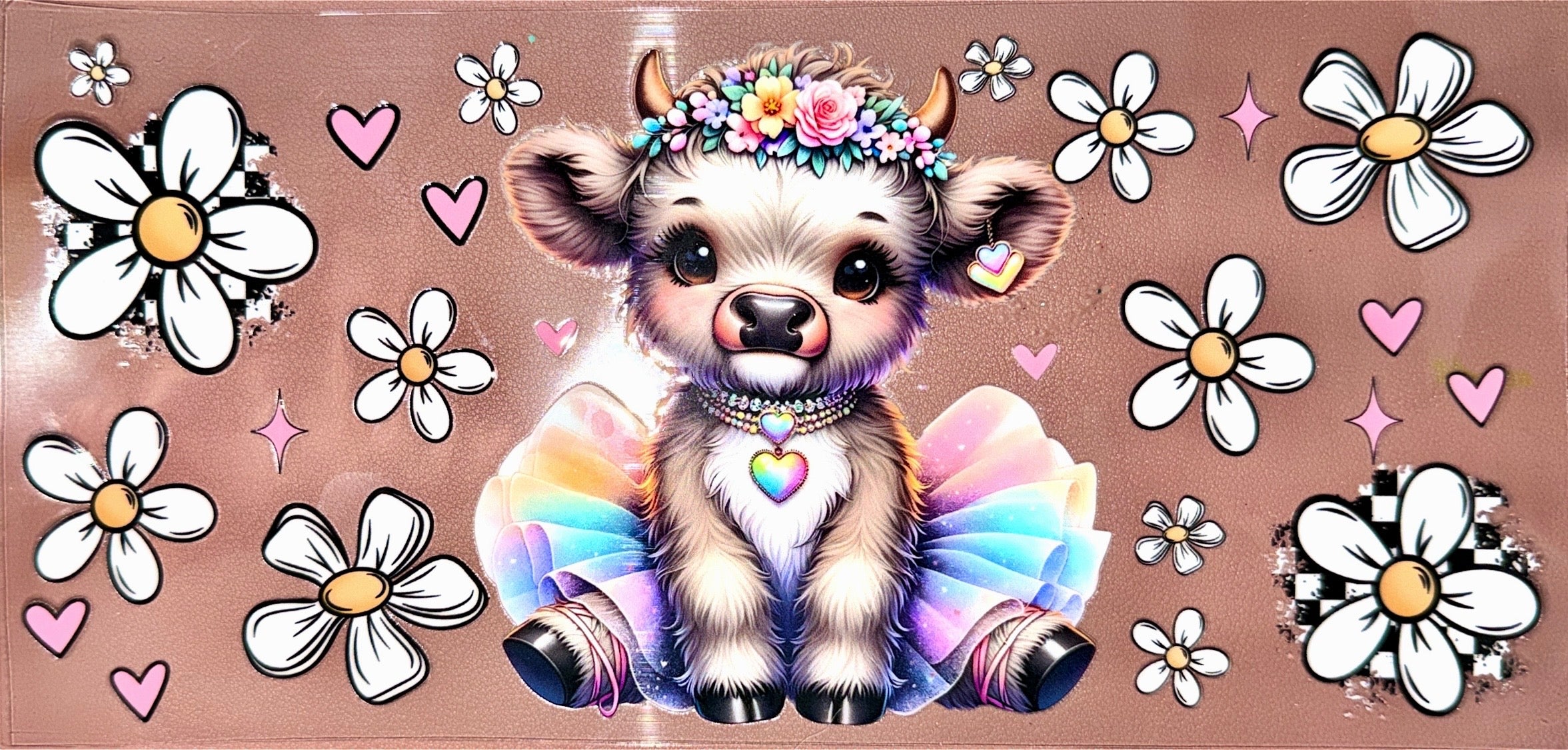 Floral Hyland Cow UVDTF Cup Wrap