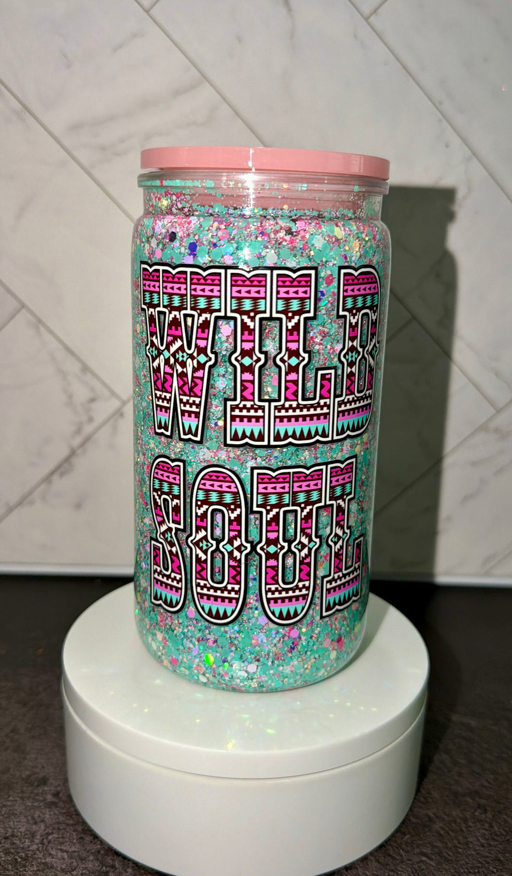 Wild Soul Glitter Snow Globe Tumbler – 16oz Acrylic Cup with Lid & Straw