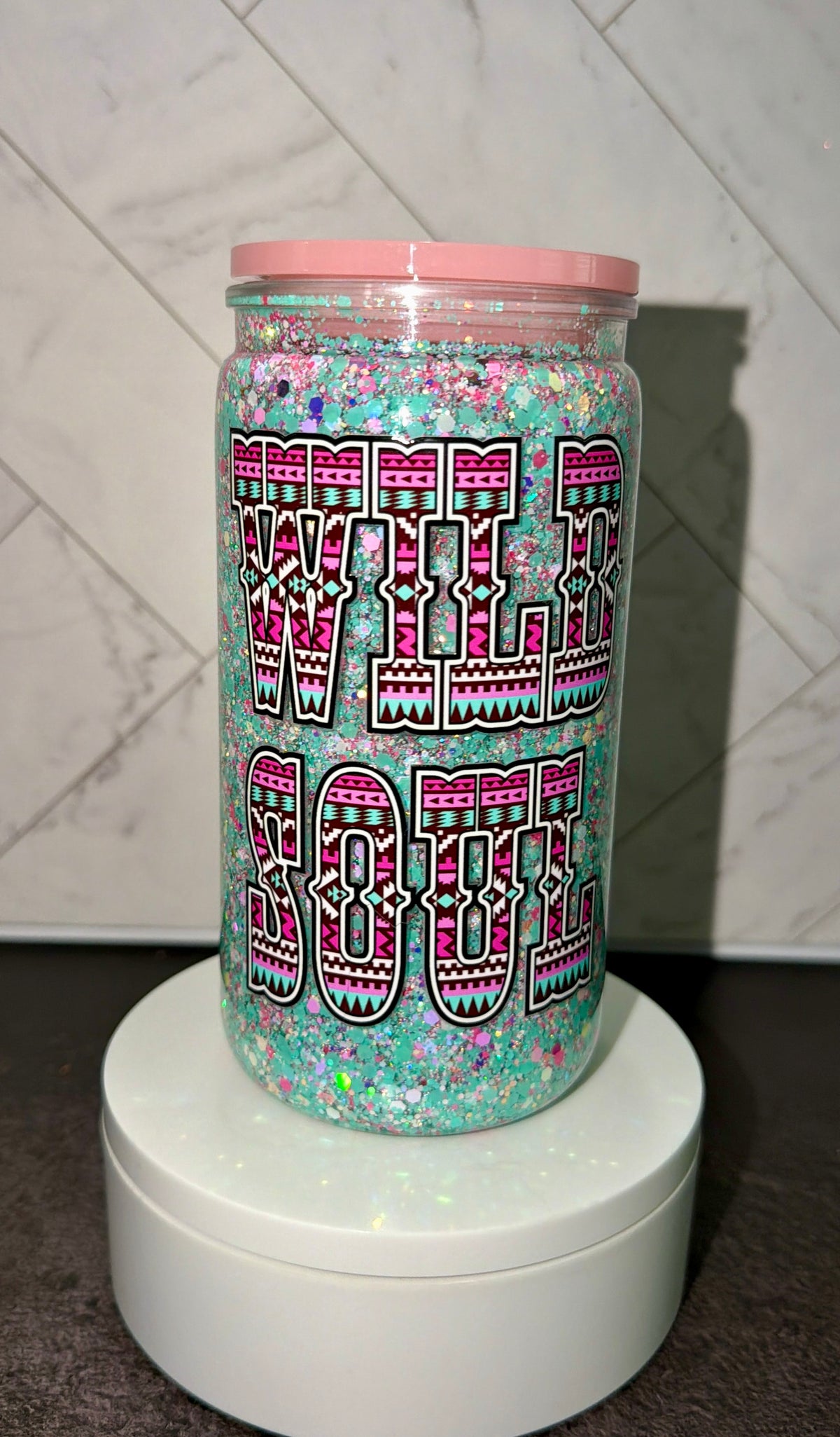 Wild Soul Glitter Snow Globe Tumbler – 16oz Acrylic Cup with Lid & Straw