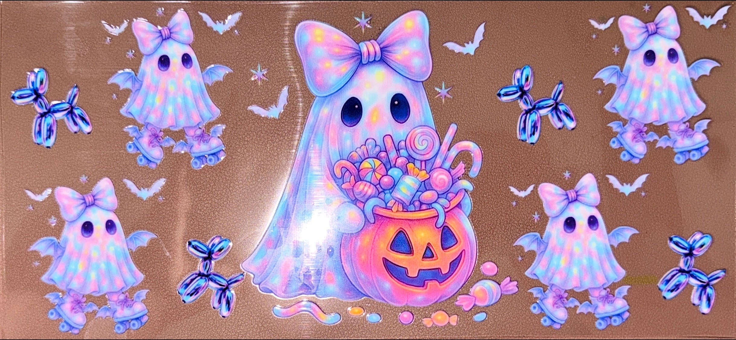 Holographic Pumpkin Ghost UVDTF Cup Wrap