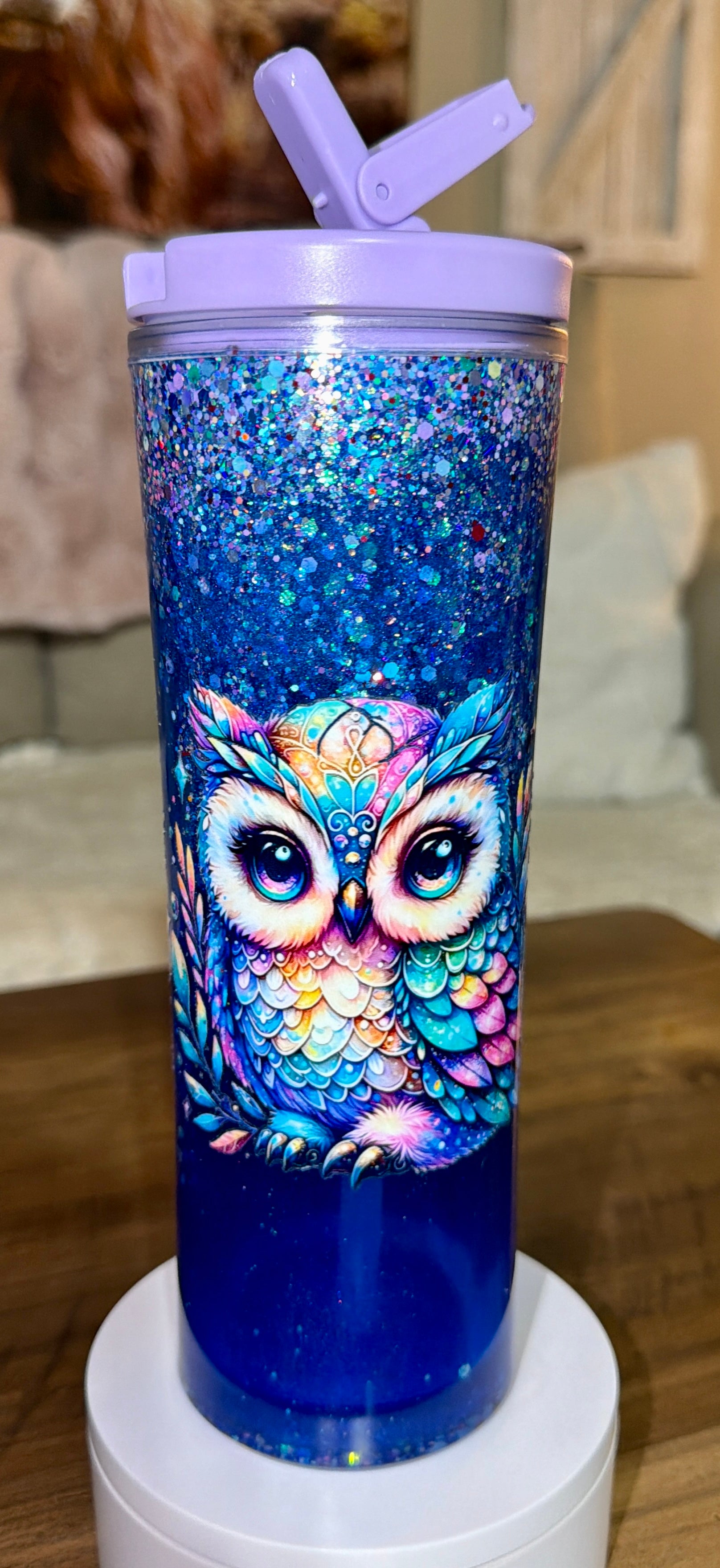Enchanted Owl Waterfall Snowglobe Tumbler