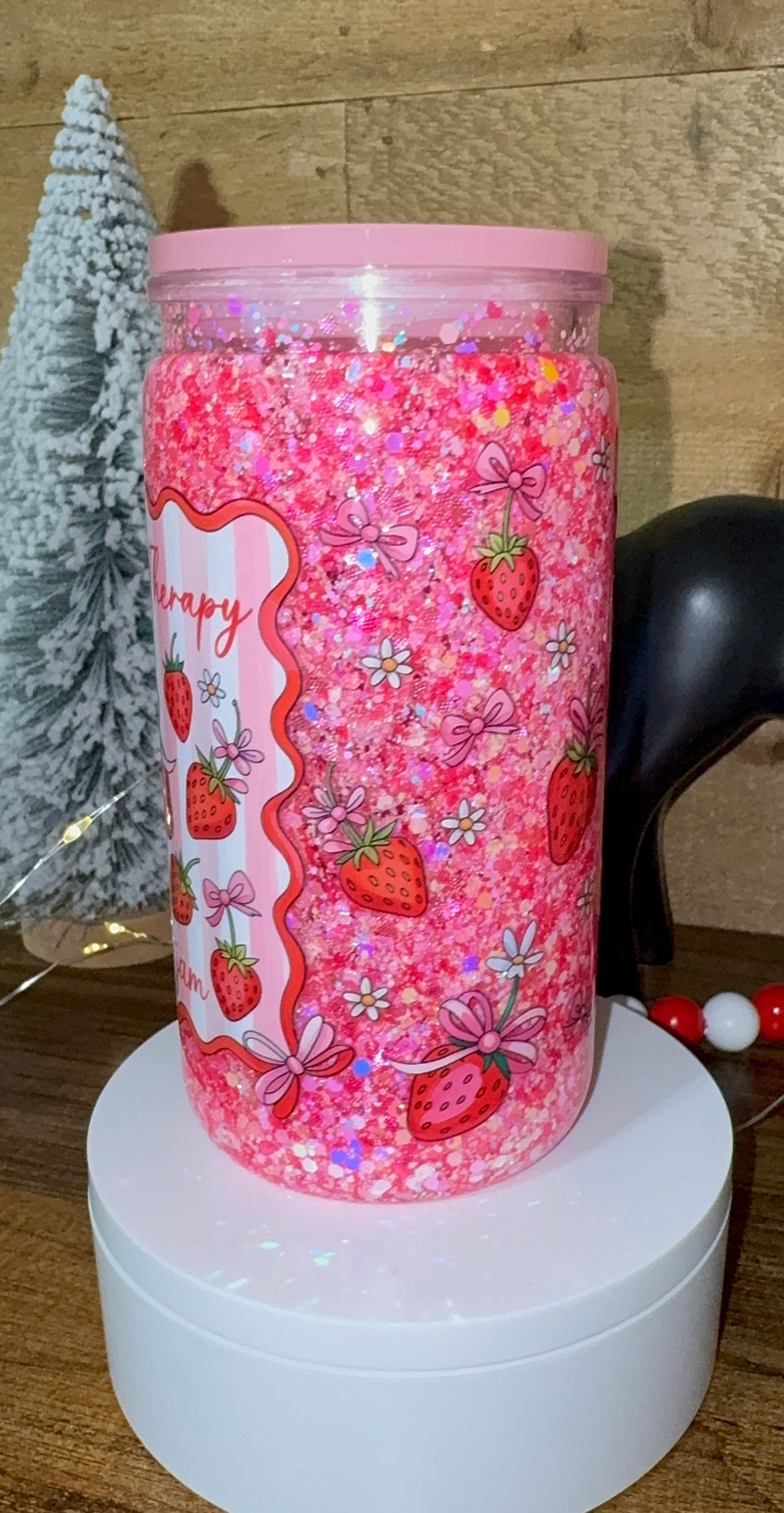 16oz Acrylic Snowglobe Cup - Strawberry Speech Therapist Tumbler