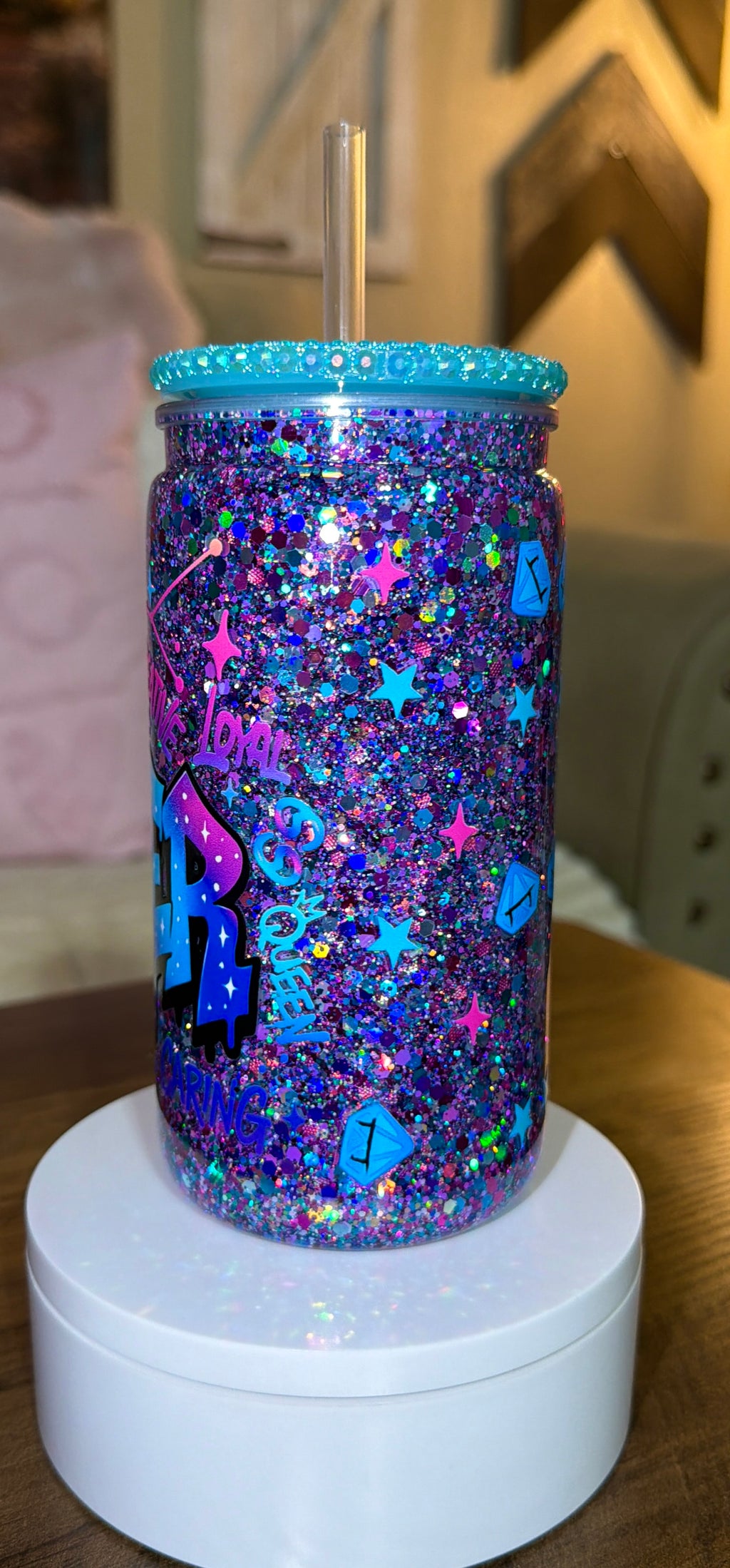 Cancer-Inspired Glitter Tumbler with Bling Lid