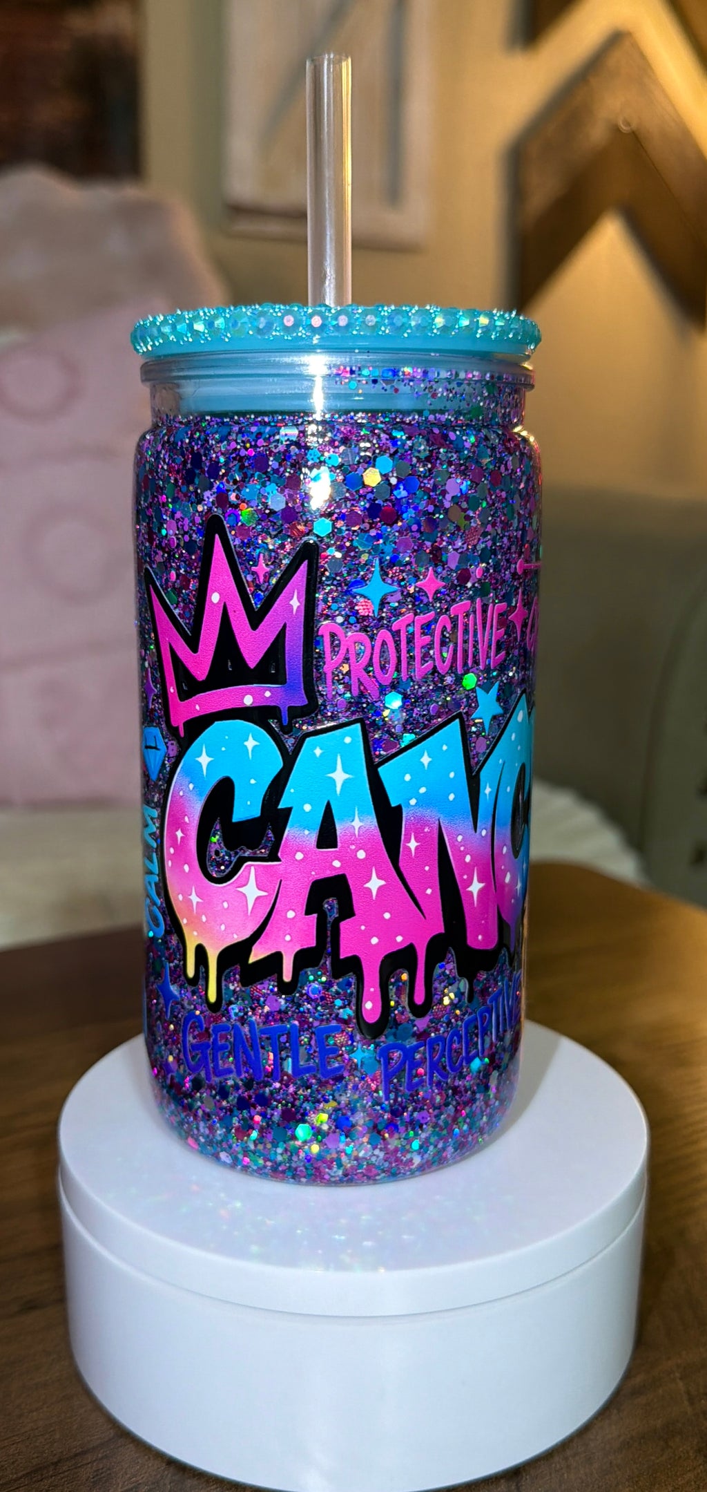 Cancer-Inspired Glitter Tumbler with Bling Lid