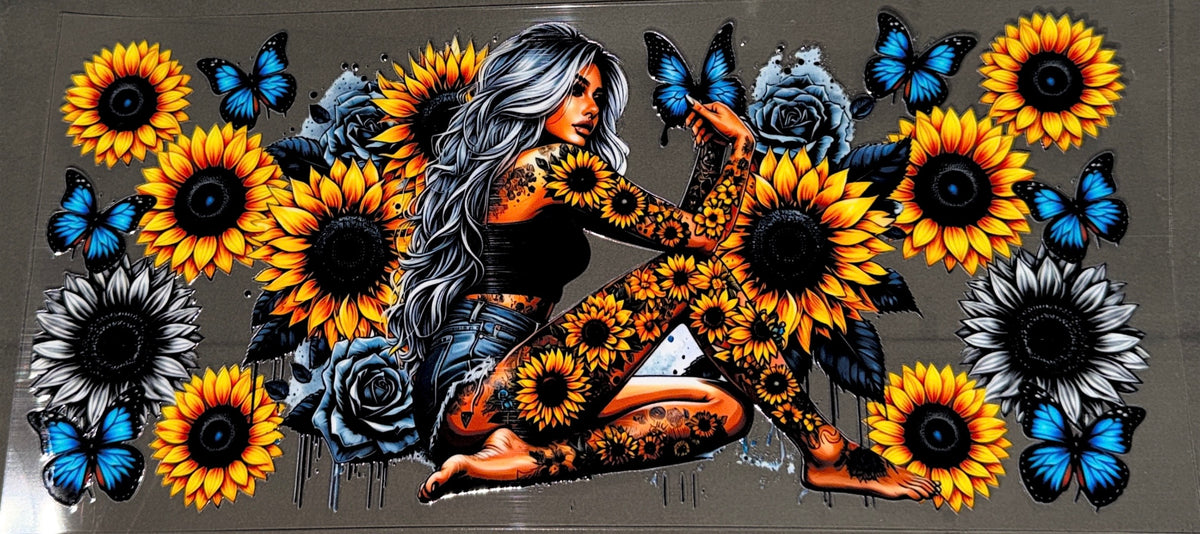 Sunflower Tattooed Girl UVDTF Cup Wrap