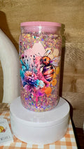 Pastel Bee Floral Glitter Snowglobe Cup