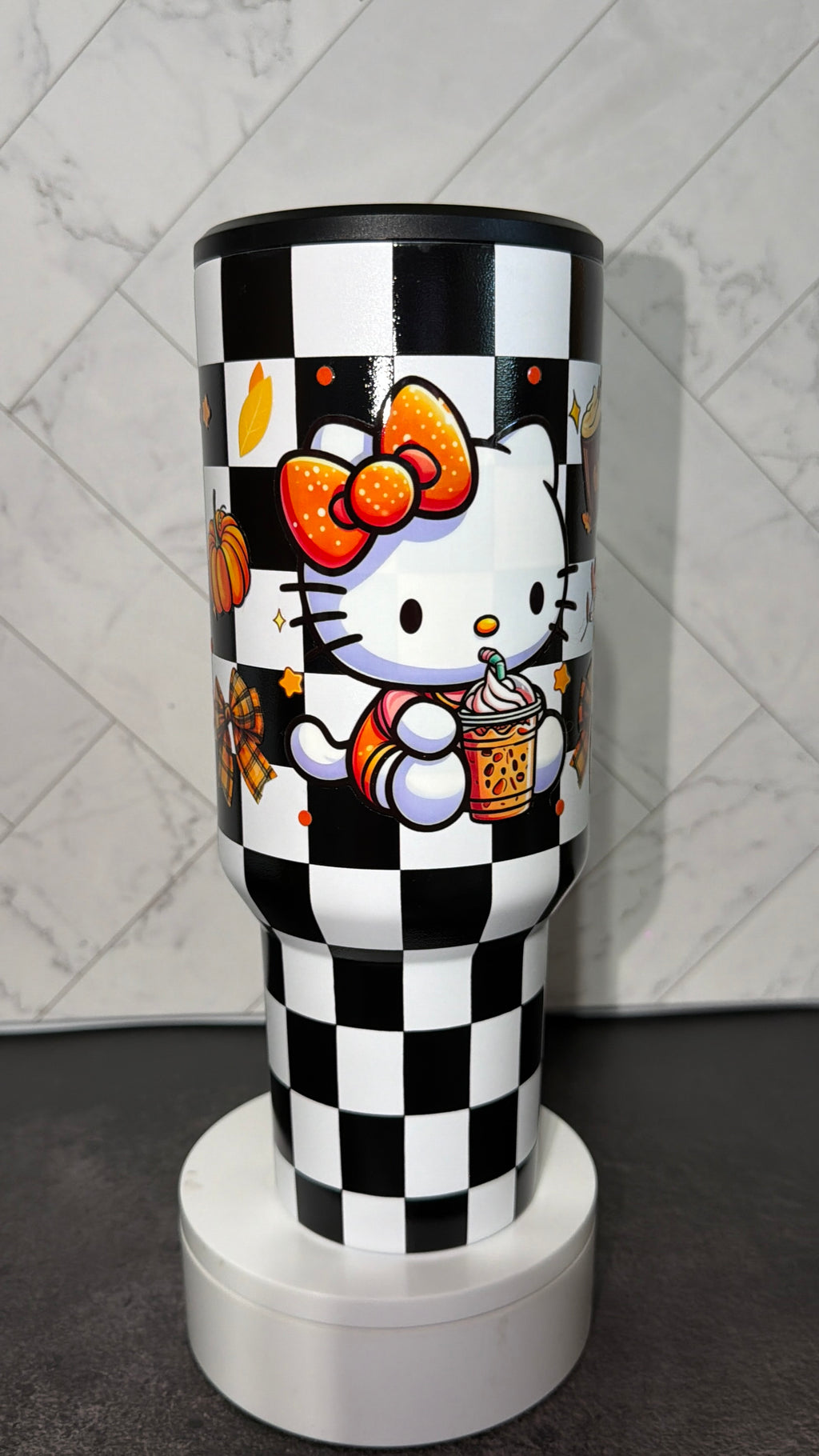 Pumpkin Spice Checkered Stainless Steel Tumbler