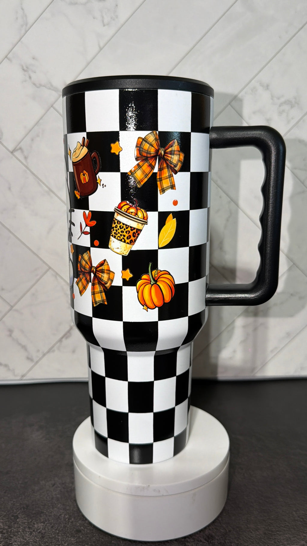 Pumpkin Spice Checkered Stainless Steel Tumbler