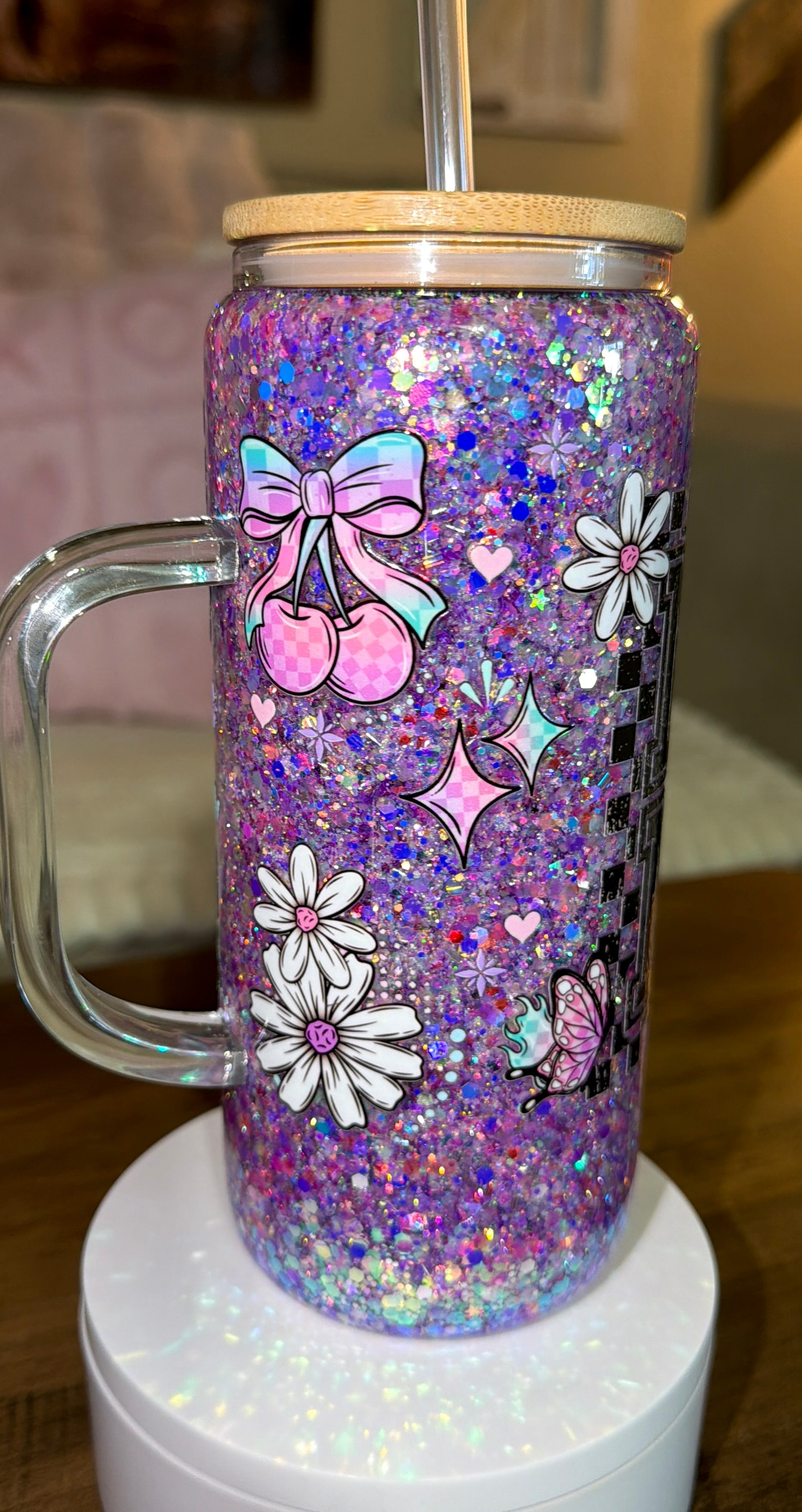 ✨ Retro Glitter Mama Glass Can Tumbler ✨