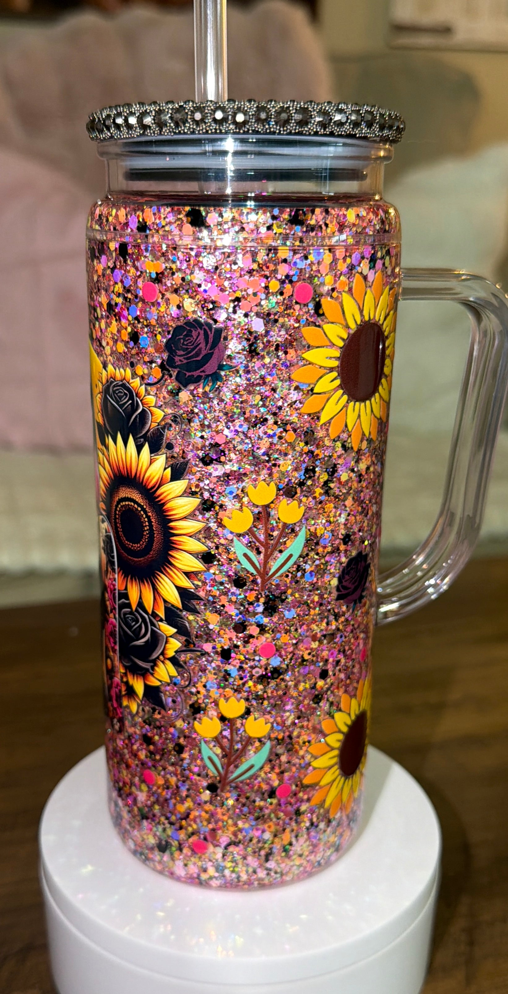 Sunflower tattooed girl Snowglobe cup
