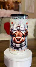 Cozy Highland Cow Glitter Snow Globe Tumbler
