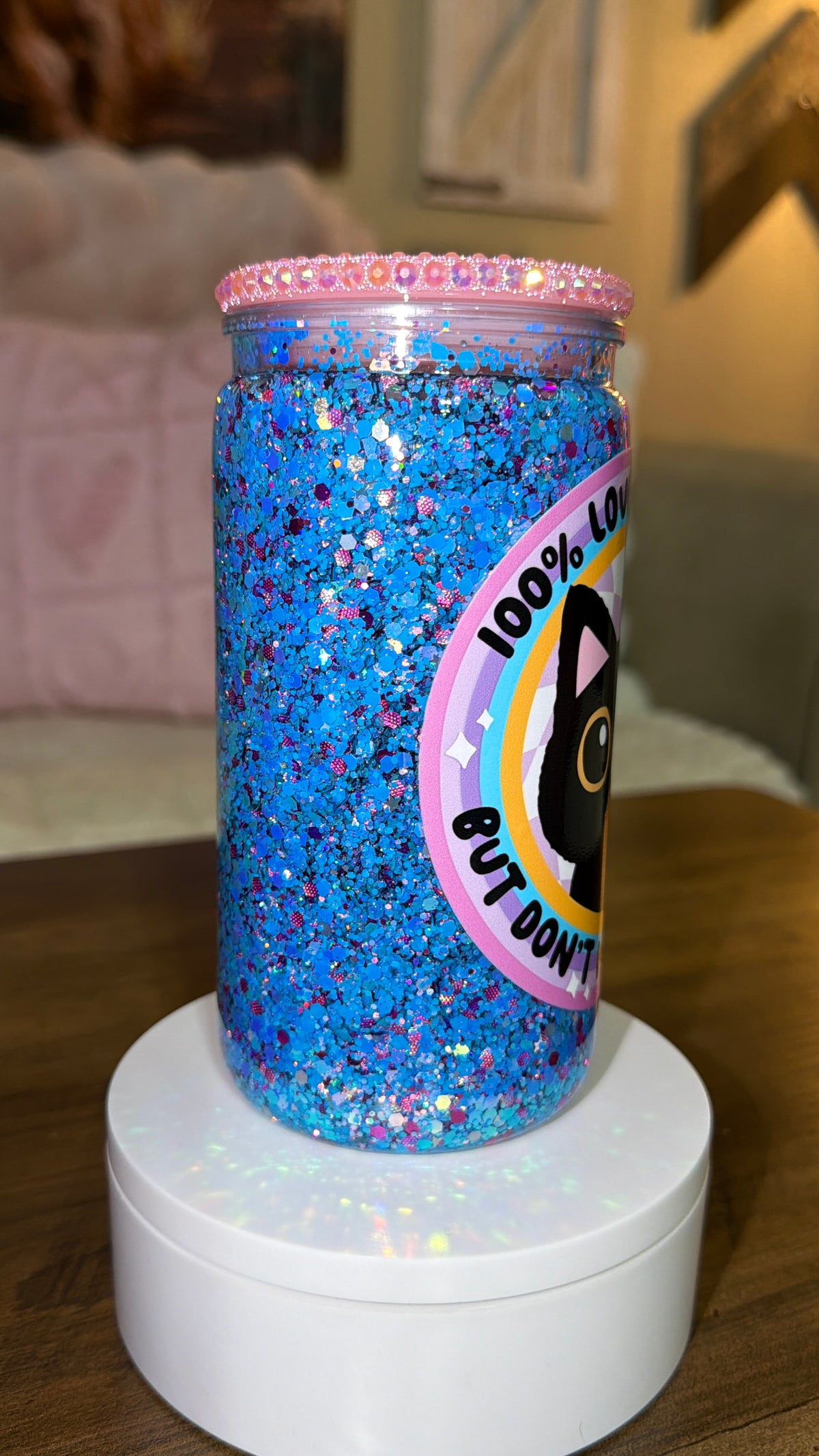 “100% love and light but done mess with me” snowglobe cup
