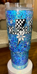Blue Checkered Mama Snowglobe Tumbler