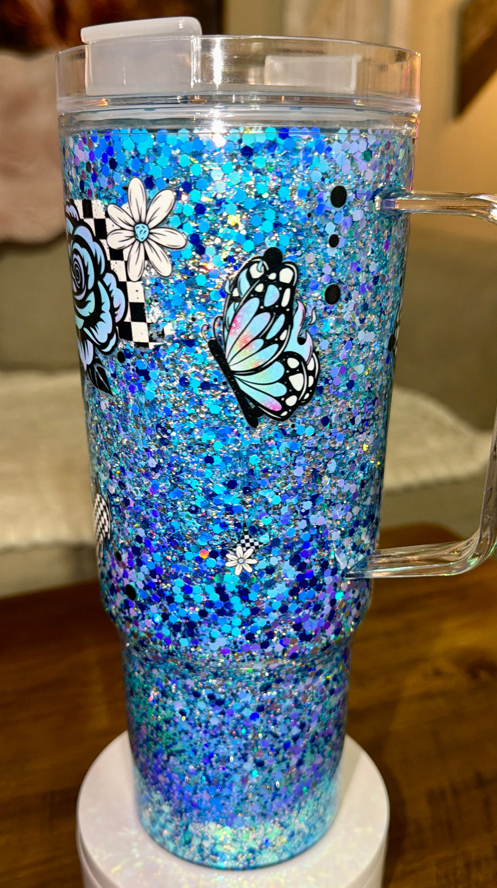Blue Checkered Mama Snowglobe Tumbler