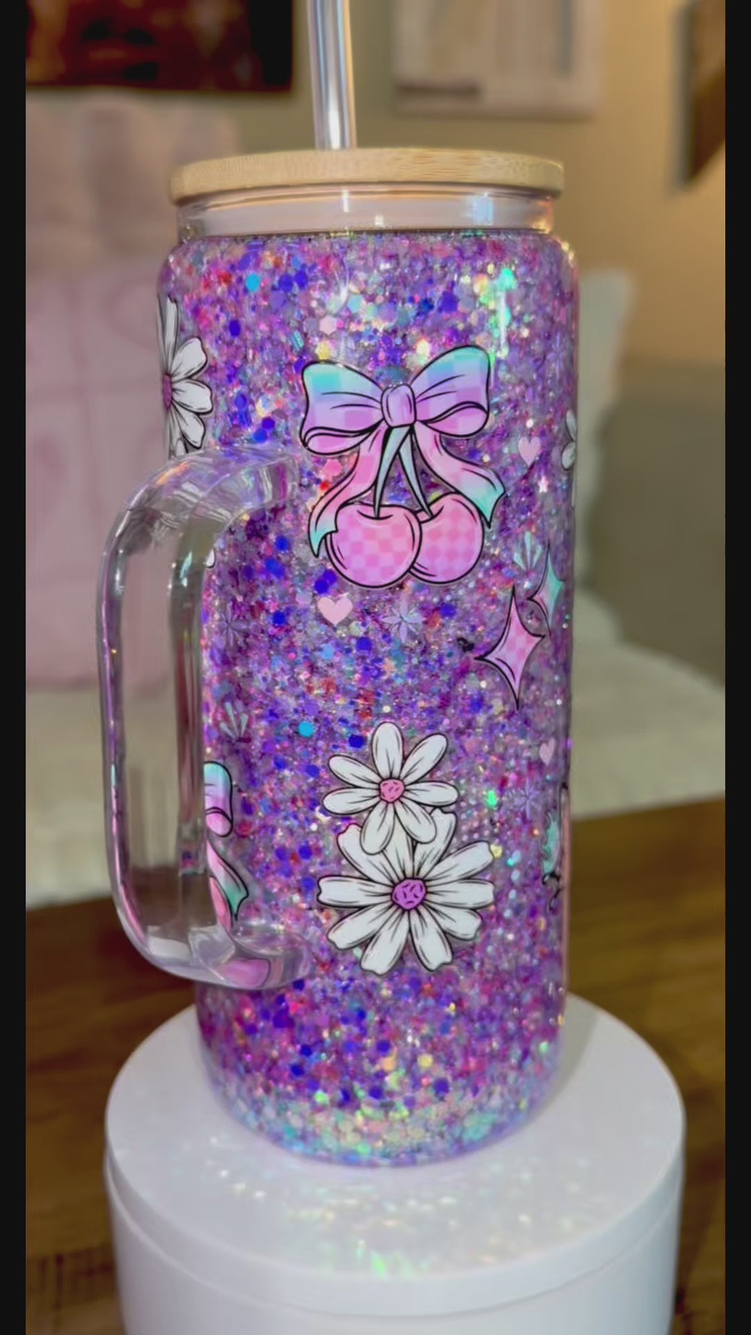 ✨ Retro Glitter Mama Glass Can Tumbler ✨