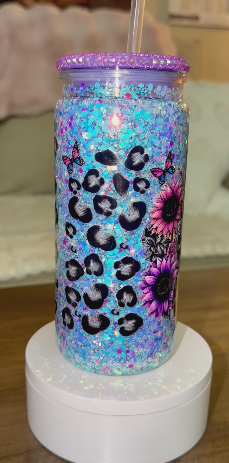Leopard Glam Girl Glitter Snowglobe cup