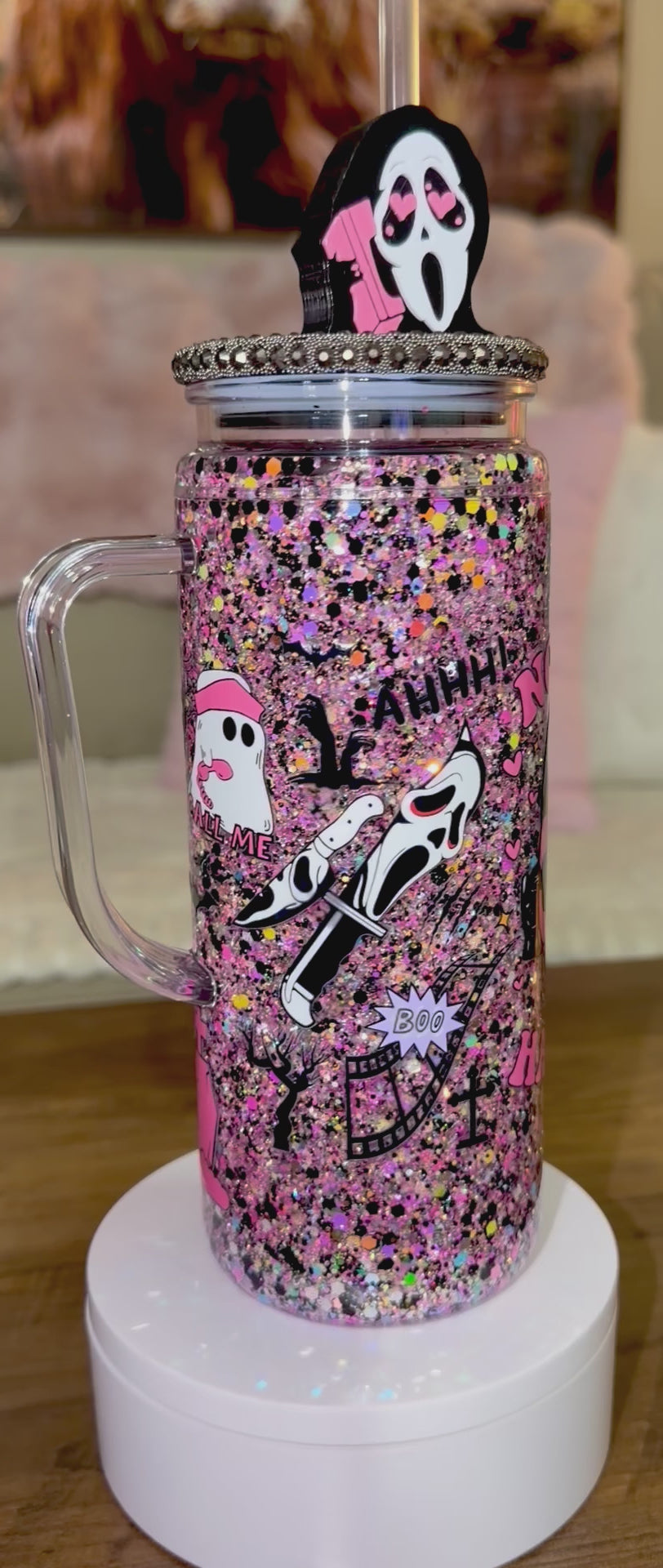 Pink Horror Movie Inspired Snowglobe