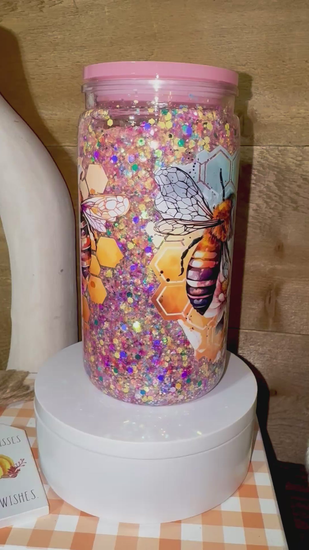 Pastel Bee Floral Glitter Snowglobe Cup