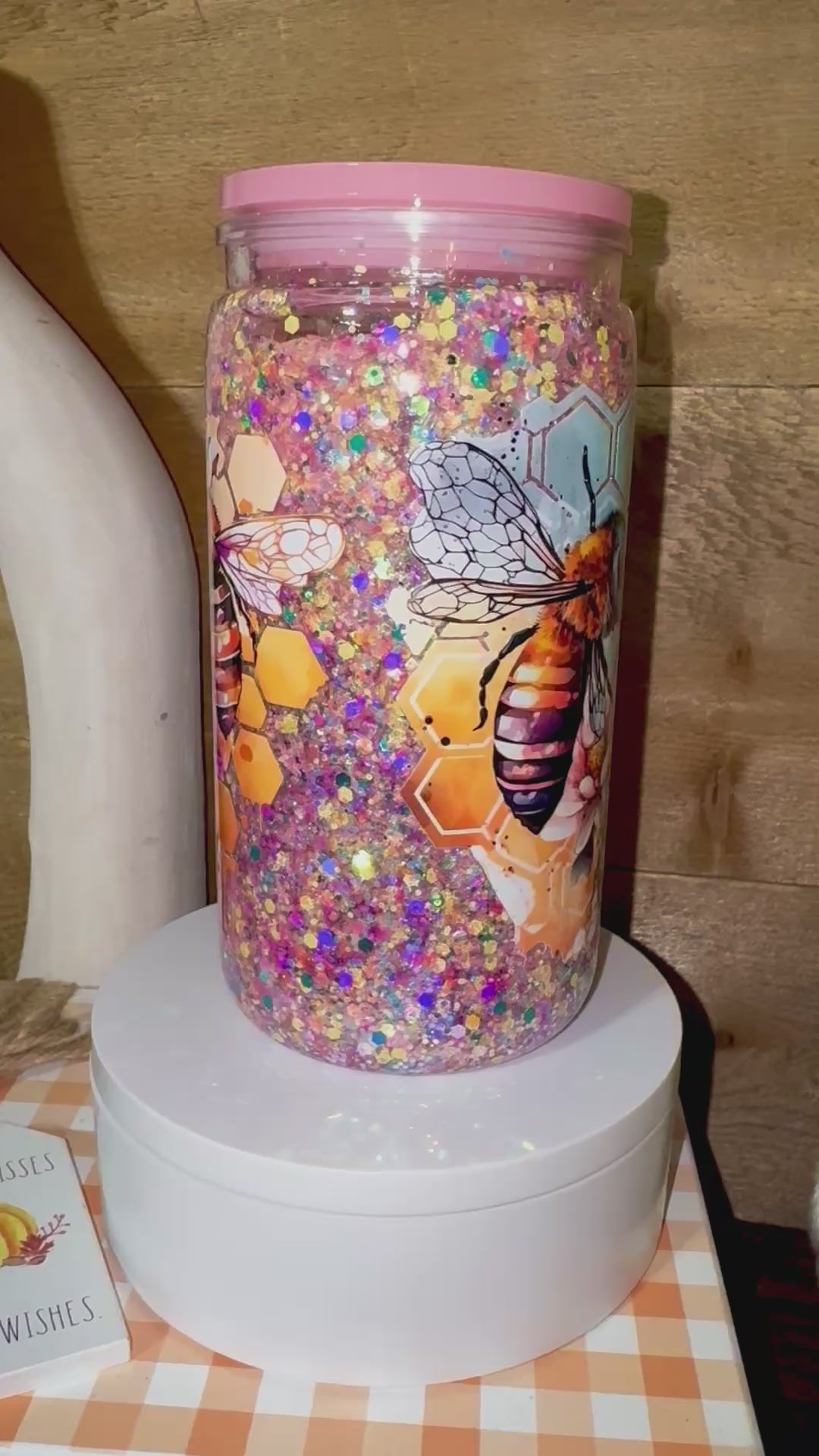 Pastel Bee Floral Glitter Snowglobe Cup