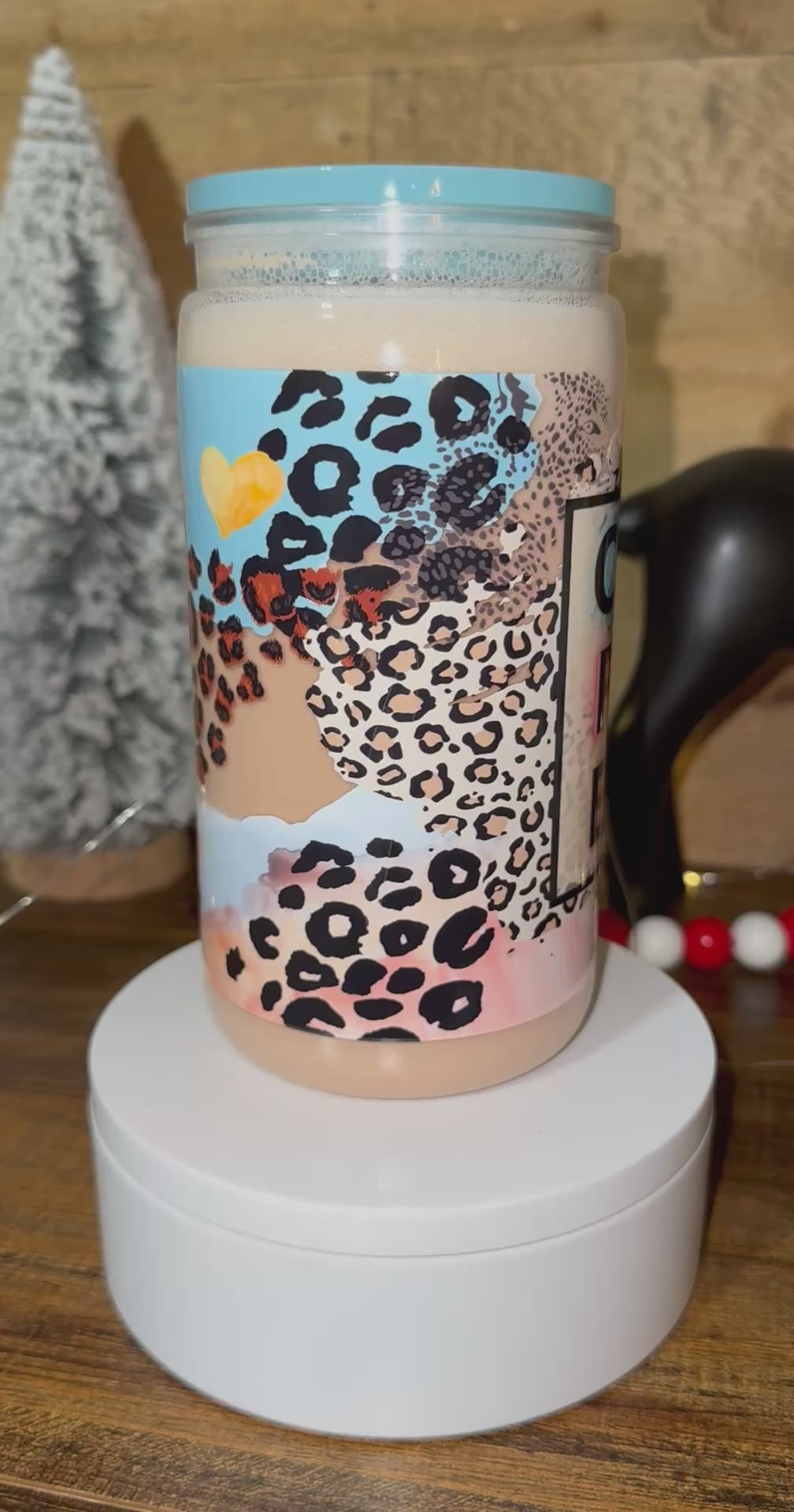 Leopard Print Coffee cup | Iced Coffee Cup with Lid & Straw | Aesthetic Coffee Lover | Cute Gift for Her