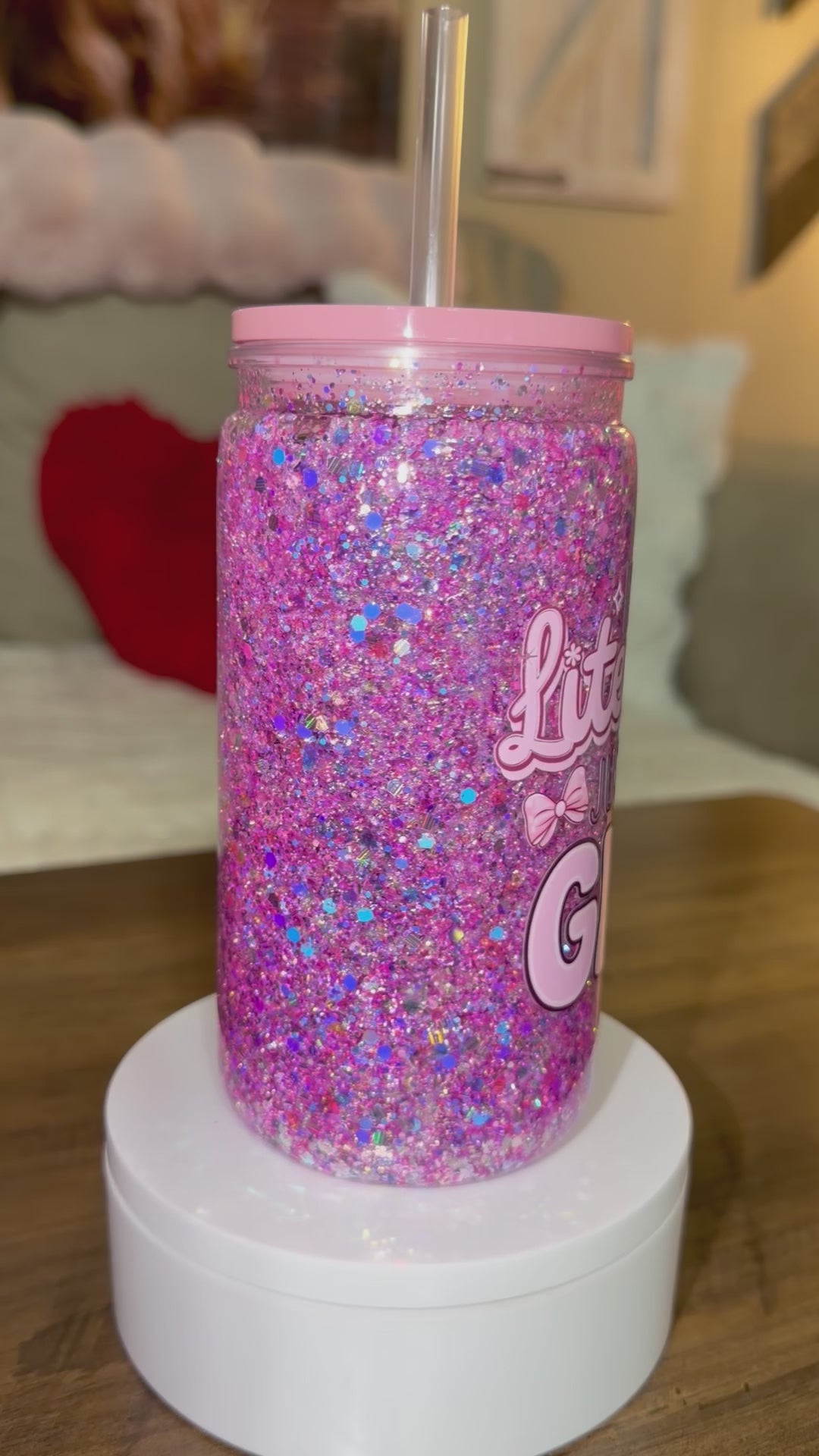 I’m Literally Just a Girl” Pink Glitter Acrylic Tumbler