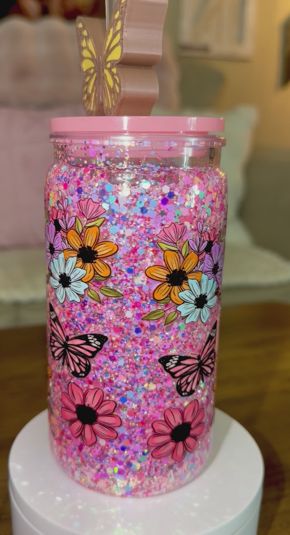 Butterflies and Flowers Snowglobe Cup