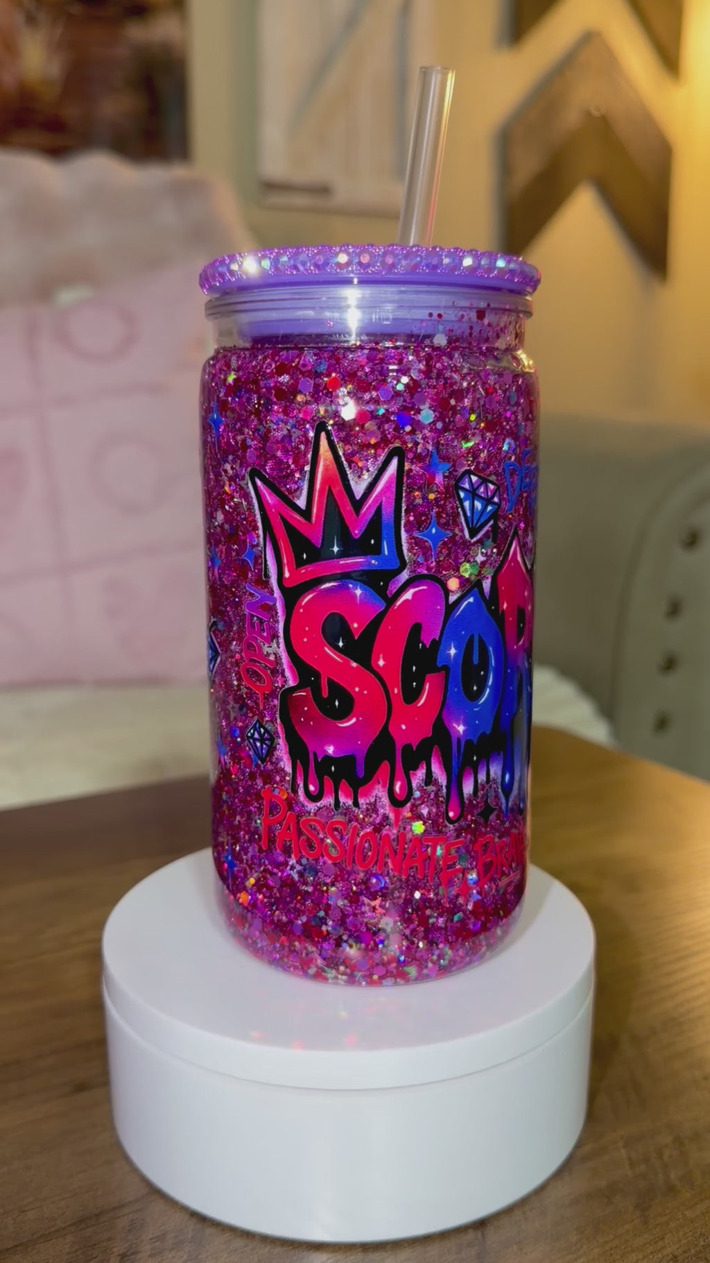 Scorpio Zodiac Glitter Tumbler – Pink & Purple Sparkle Cup with Bling Lid
